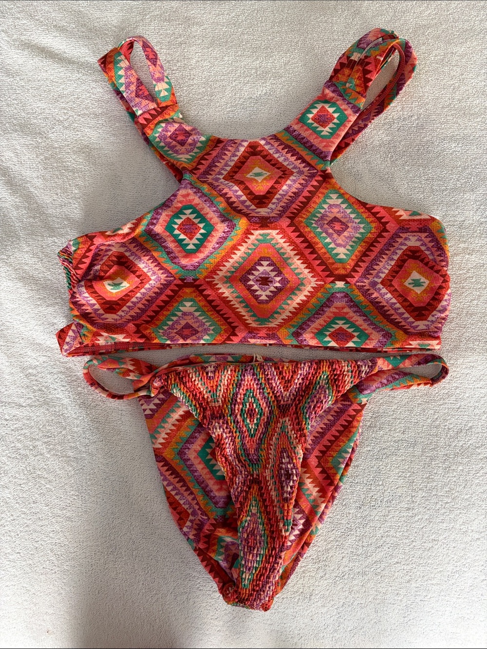 Tori Praver Multicolor Geometric Print Bikini - Pink Orange Green